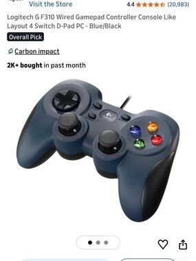 Logitech Blue and Black Wired Gamepad with Color Action Buttons